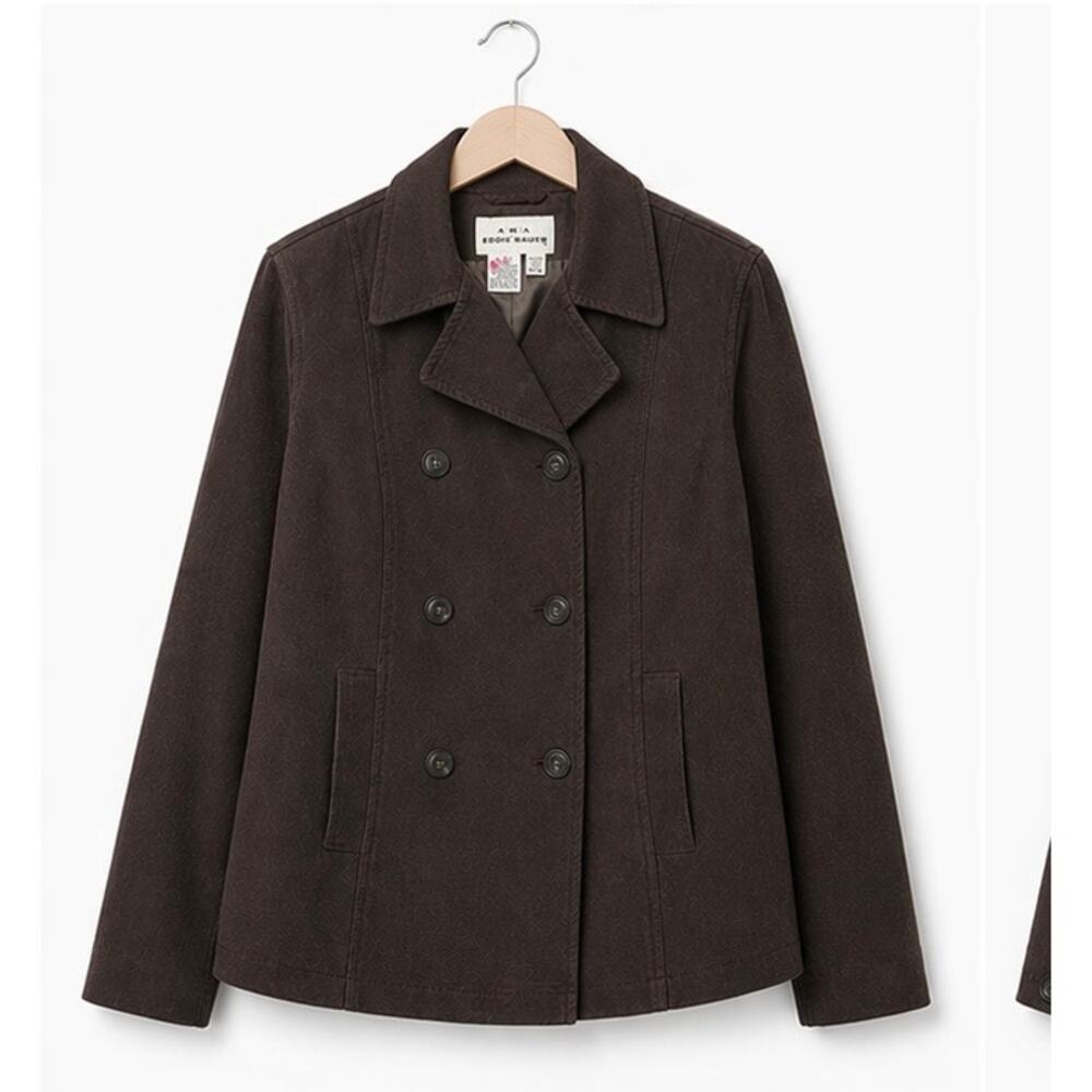 AKA Eddie Bauer Brown Double Breasted Jacket Coat Women’s Medium Tall